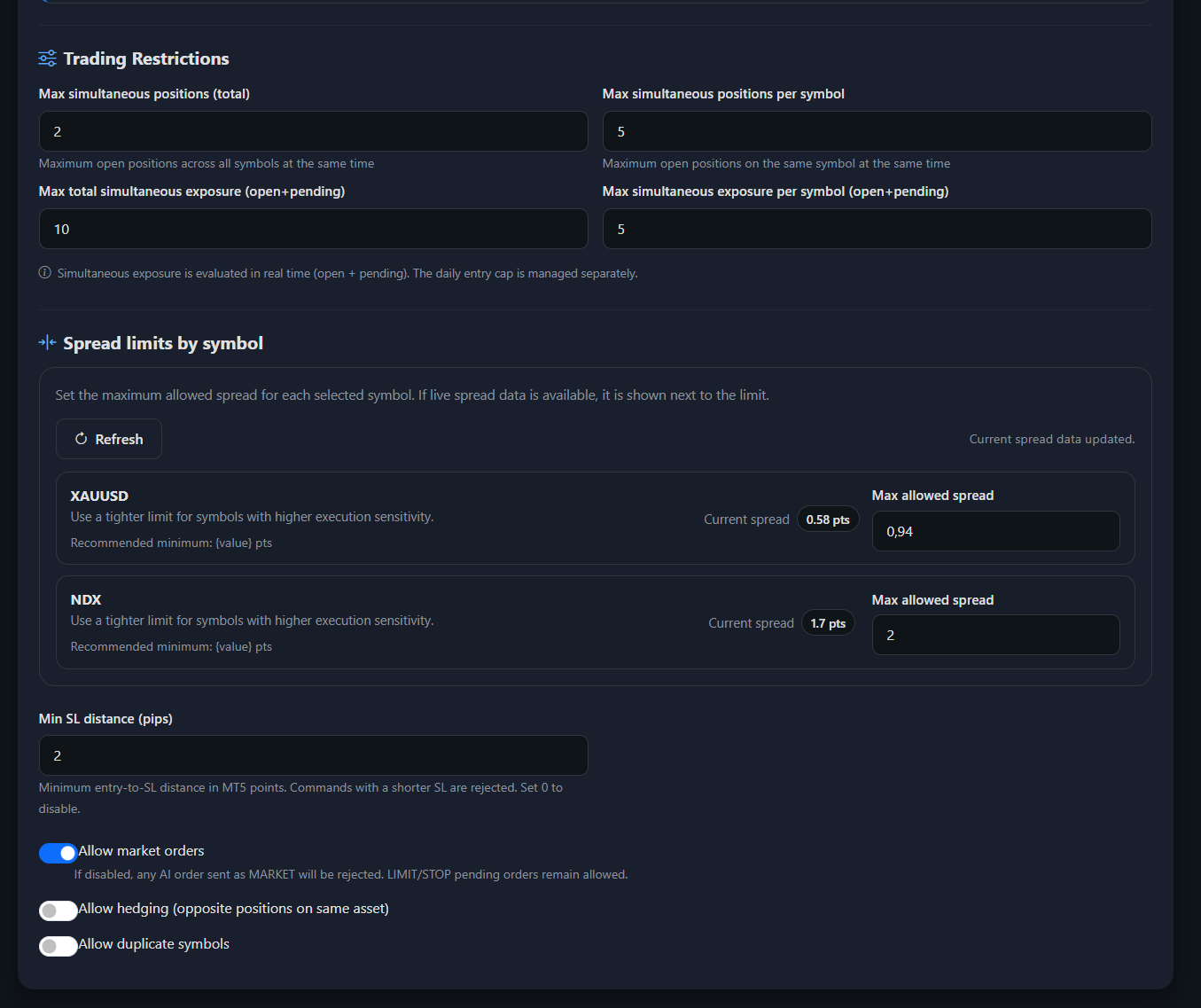 Risk overview in The fAIfth Trader™